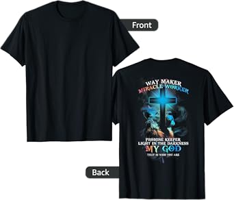 Lion Cross Light Colorful Waymaker Miracle Worker (on back) T-Shirt