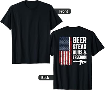 Beer Steak Guns & Freedom - Drinking BBQ Mens Gun USA - BACK T-Shirt