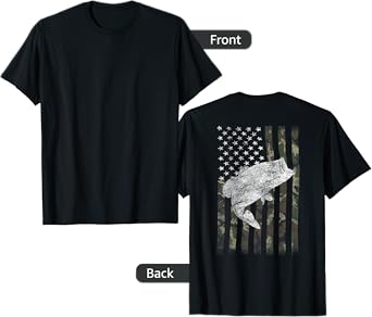 Bass Fishing American Camo USA Flag for Fisherman (on back) T-Shirt