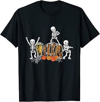 Dancing Skeletons Halloween Party Funny Beer Drinking T-Shirt
