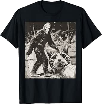 Sasquatch Cat Selfie Funny Bigfoot Kitten Meme Women Men Kid T-Shirt