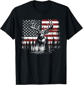 Deer Hunting American Flag Whitetail Buck Antlers T-Shirt