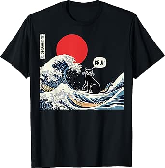 Cat Anime Japanese Art The Great Wave Funny Gifts Men Women T-Shirt