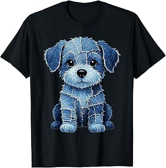 Retro Funny Denim Patch Animal Dog T-Shirt for Men Women Kids