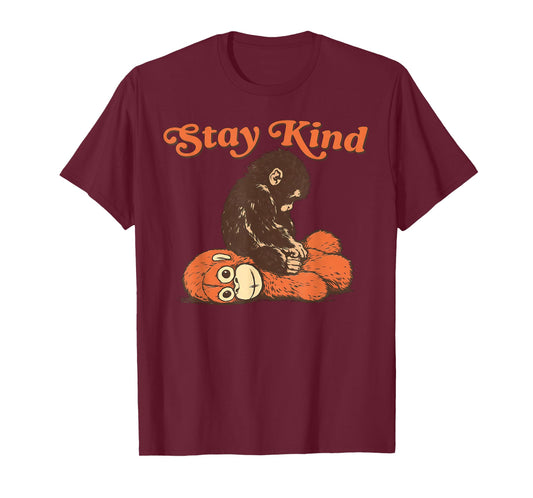 Stay Kind Baby Monkey Punch Plush Men Women Kids T-Shirt - T-Shirt | Maroon