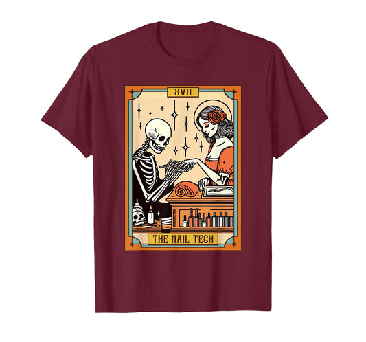 Funny Skeleton Nail Boss The Nail Tech Life Tarot Card T-Shirt
