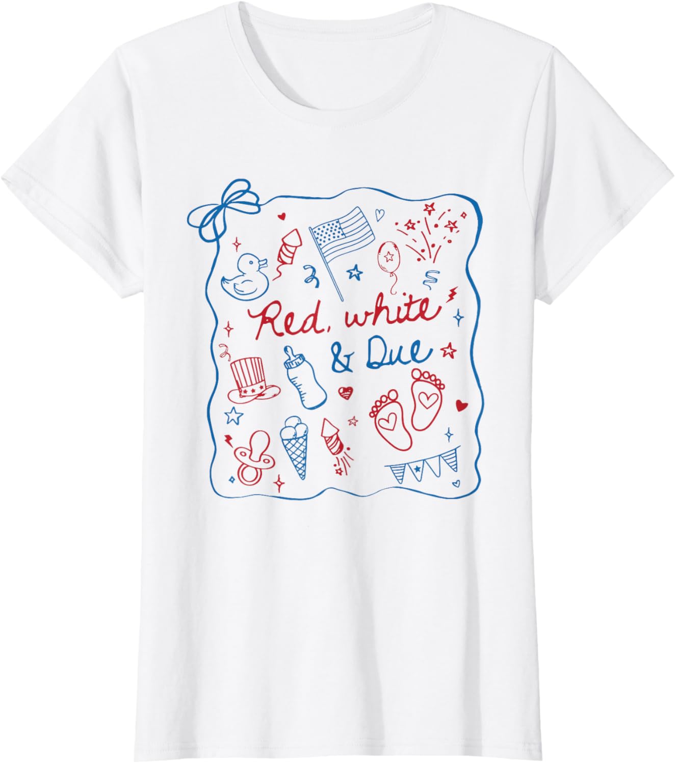 Coquette Bow Red White And Due 4th Of July Pregnancy Reveal T-shirt