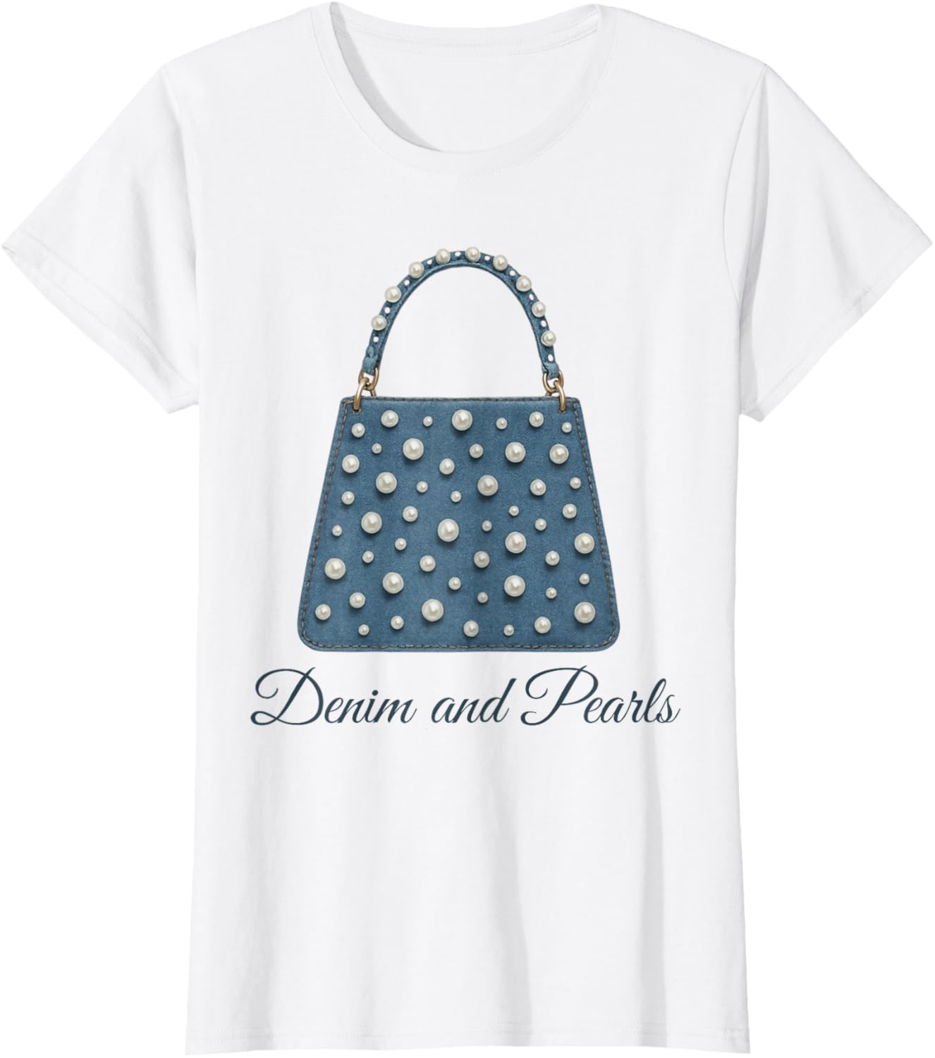 Denim and Pearls Fashion Statement Retro Bag Design T-Shirt