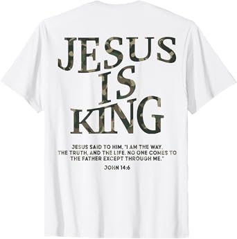 Camo Jesus Is King White Christian Youth Men God Son Brother T-Shirt