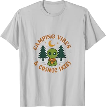 Camping Vibes & Cosmic Skies Alien Coffee Design T-Shirt