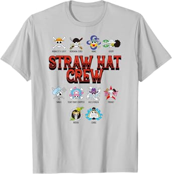 One Piece Anime Straw Hat Crew Jolly Roger Logos T-Shirt
