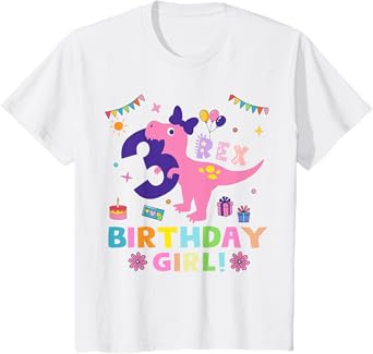 Kids Rawr Im T Rex Dinosaur Birthday 3 Year Old Girls T-Shirt