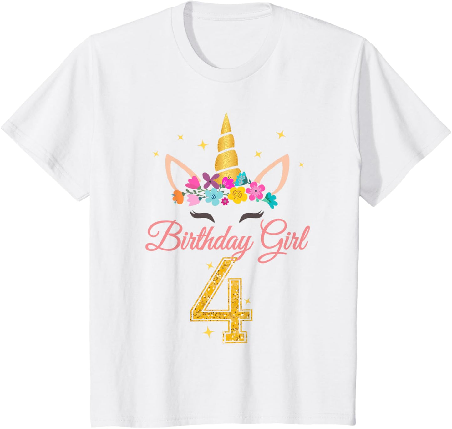 Kids 4 Birthday Girl Unicorn Design 4-Year-Old 4th BDay T-Shirt