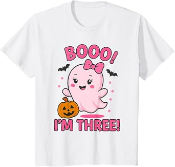 Ghost Boo I'm Three Years 3rd Birthday Toddler Halloween Tee T-Shirt