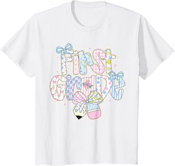 Cute Preppy First Day Of School Floral First Grade For Girls T-Shirt