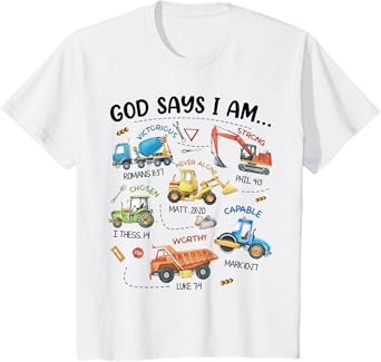 Kids God Says I Am Construction Bible Verse Truck Toddler Boys T-Shirt