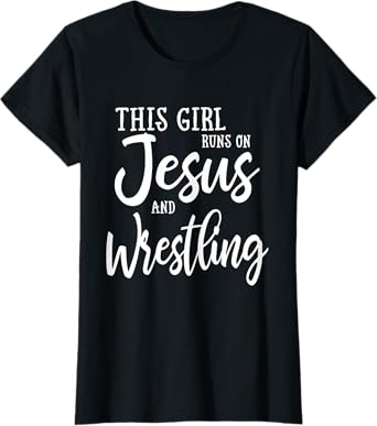 This Girl Runs On Jesus And Wrestling T Shirt Christian Gift T-Shirt