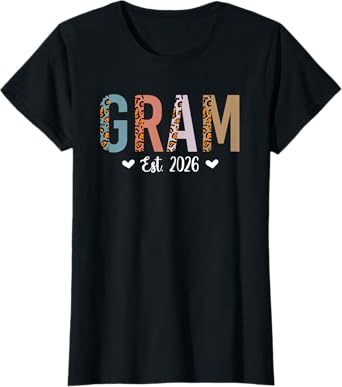 Grandma Est 2026 Gifts Cute New Grandma Leopard Print Gram T-Shirt