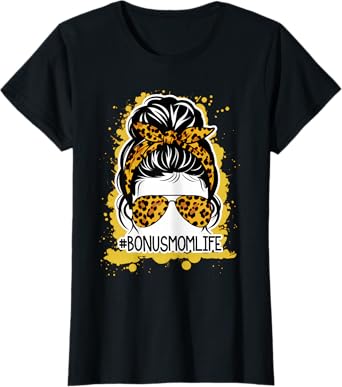 Bonus Mom Life Hair Bandana Glasses Leopard Mother's Day T-Shirt
