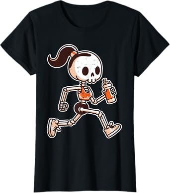 Halloween Skeleton Girl Running Costume Women Girls Kids T-Shirt