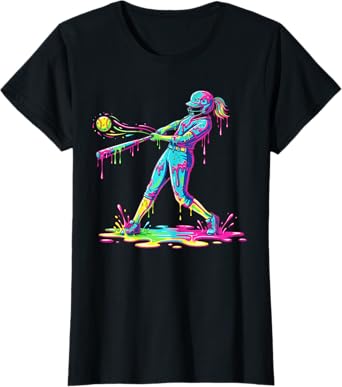 Softball Player Girl Ice Cream Softball Drip T-Shirt