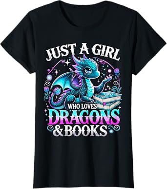 Dragon Reading Just A Girl Who Loves Dragons and Books T-Shirt