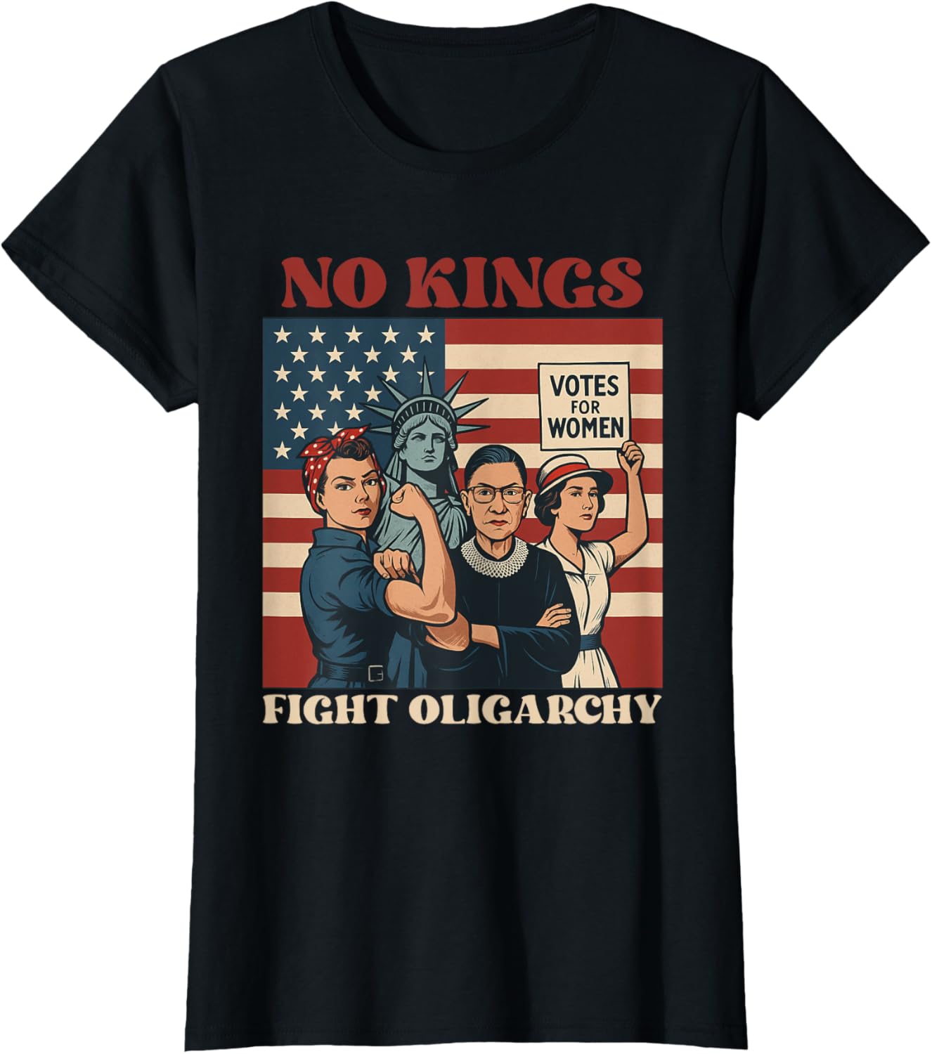 Vintage No Kings Fight Oligarchy Patriotic 4th Of July Girl T-Shirt