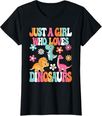 Just A Girl Who Loves Dinosaurs Cute Groovy Dino Lover Kids T-Shirt
