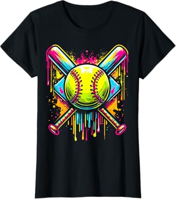 Softball Girl Ice Cream Softball Drip T-Shirt