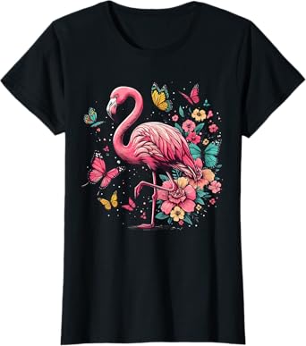 Nature Pink Flowers Flamingo T-Shirt