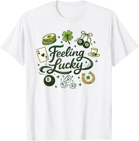 Feeling Lucky Green Clover Horseshoe Dice Lucky Charms T-Shirt - T-Shirt | White