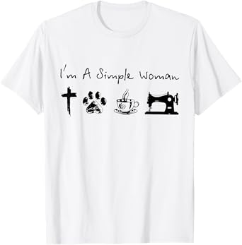 I'm A Simple Woman Jesus Dogs Cats Coffee Sewing Quilting T-Shirt