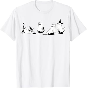 Black Cat Ghost Witch Halloween Costume Men Women Cat Lover T-Shirt