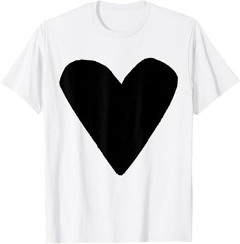 Pop Art Big Heart Graphic Tees Unisex Adults Kids Black Heart White T-Shirt Small Classic Fit Modern U-Neck Short Sleeve T-Shirt