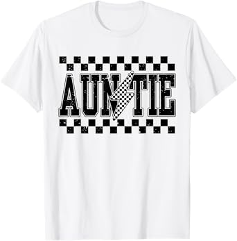 Retro Lightning Auntie Checkered Funny Auntie For Women Men T-Shirt