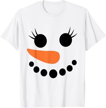 Winter Snowman Face Eyelashes Christmas Xmas For Girl Womens T-Shirt