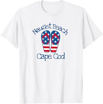 Nauset Beach Coastal Nautical Seashore Patriotic Flip Flops T-Shirt