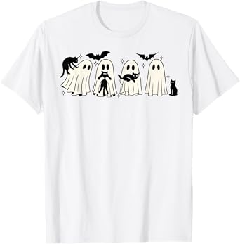 Funny Ghost Black Cat Spooky Season Trick Or Treat Halloween T-Shirt for Men Women Kids