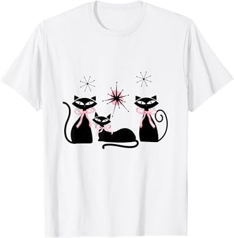 Atomic Cats Pink Bows Black Kitties MCM Girl T-Shirt