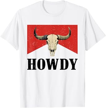 Country Graphic Bull Skull Cowboy Western Howdy Name Vintage T-Shirt