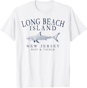 Long Beach Island New Jersey Shark Arched Navy Blue Letters T-Shirt