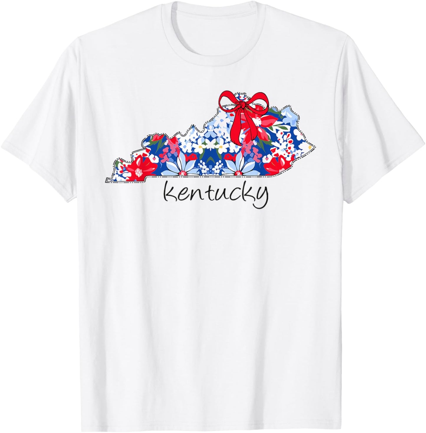 Kentucky Map 4th Of July Red White Blue Bow Patriotic T-shirt