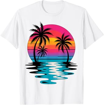 Retro Style Tropical Vintage sunset Beach Palm Tree T-Shirt