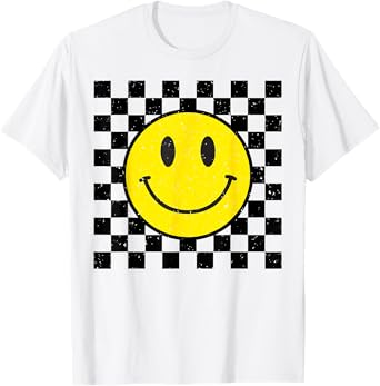 70s Yellow Smile Face Happy Cute Smiling Face Funny Retro T-Shirt