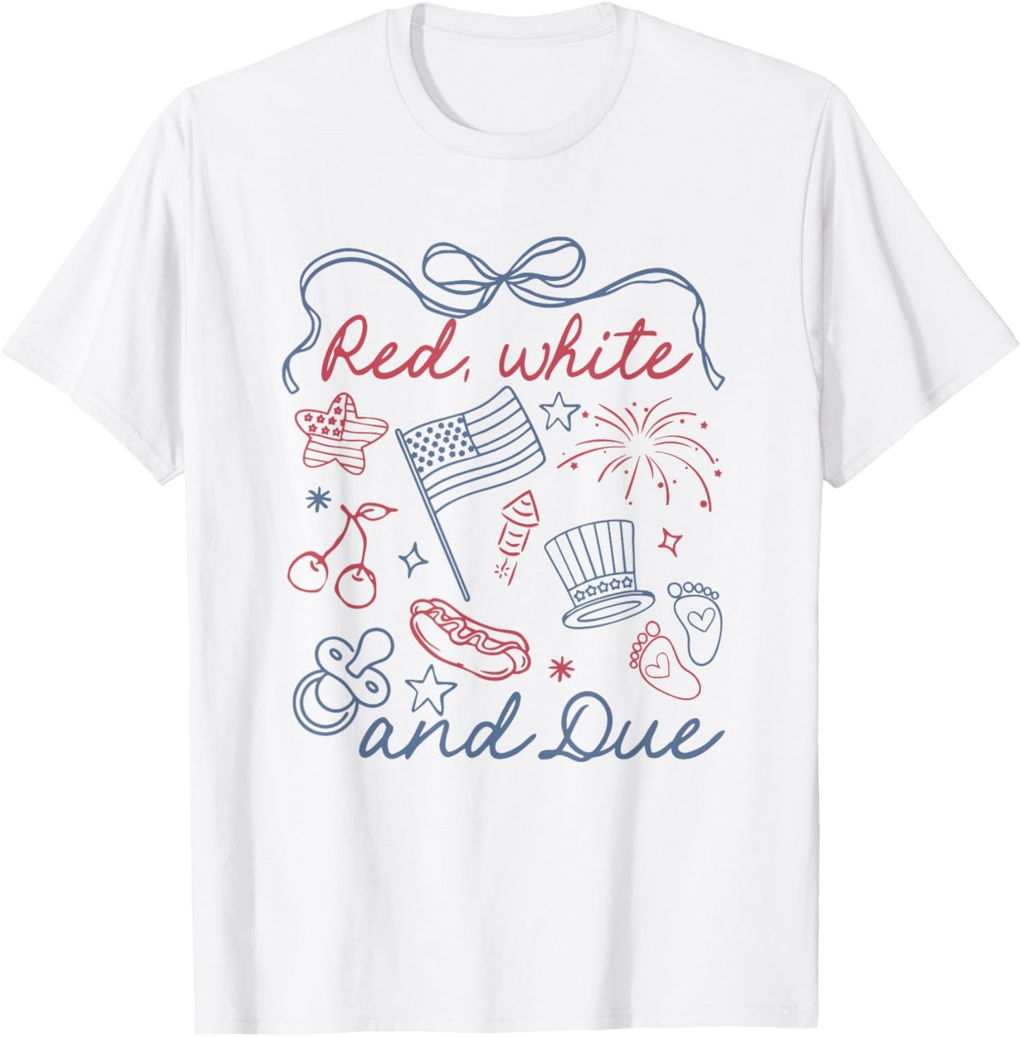 Retro Red White And Due Funny Pregnancy Reveal 4th Of July T-Shirt