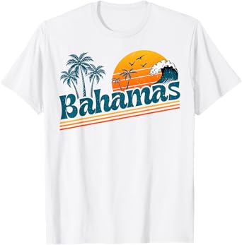 Retro Bahamas Beach Summer Vacation Sunset 70s 80s Palm Tree T-Shirt
