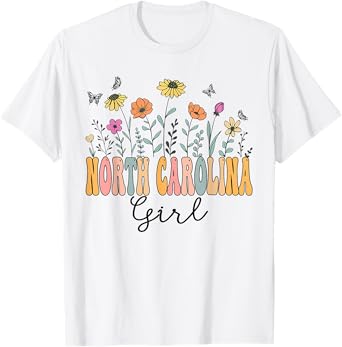 North Carolina Girl Wildflower Groovy North Carolina Lover T-Shirt