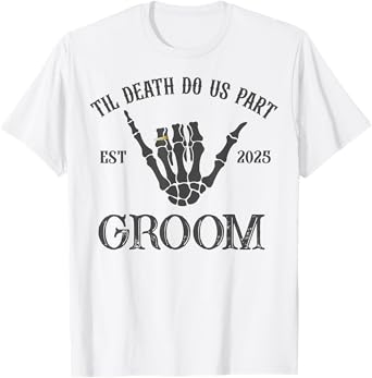 Bride Groom Skeleton Gothic Halloween Engagement Wedding T-Shirt
