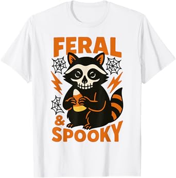 Feral And Spooky Halloween Raccoon Skull T-Shirt