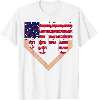 Baseball Drip Boy Ice Cream Patriotic American Flag 4th July T-Shirt